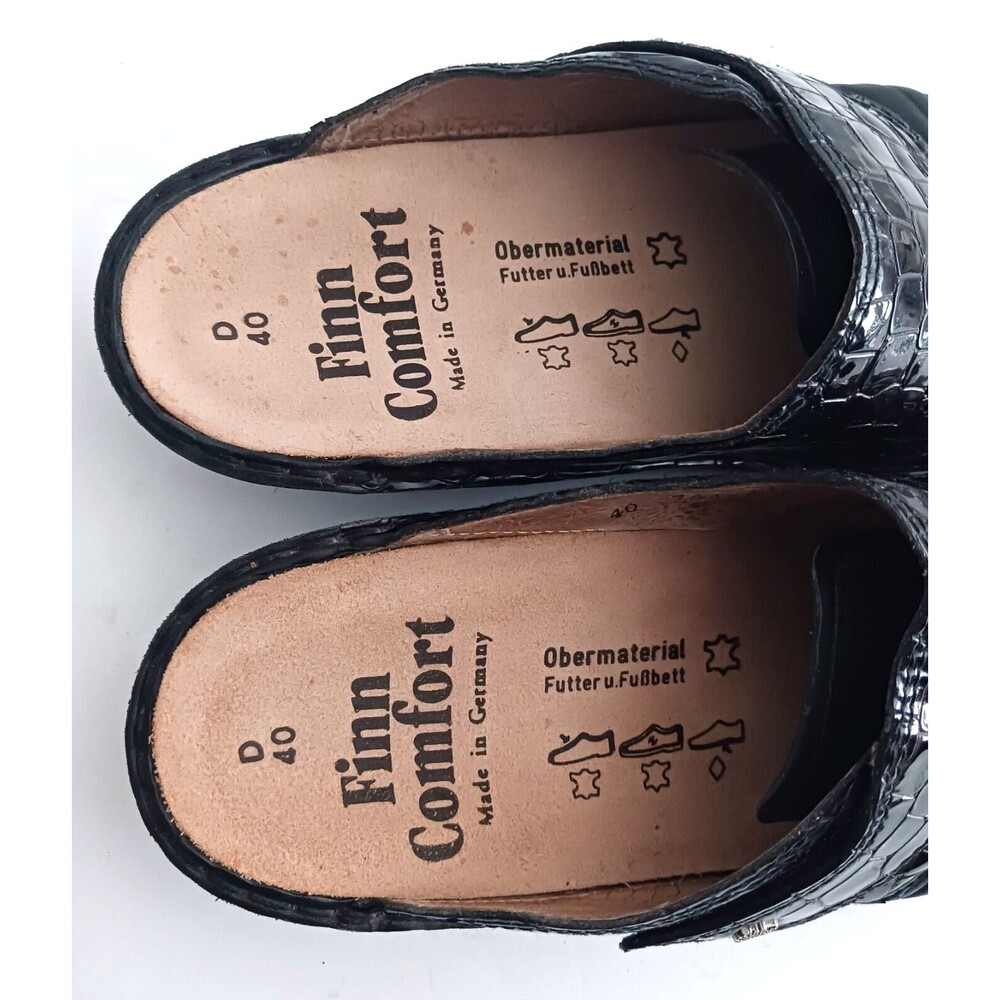 Finn Comfort Blk Leather Clog Moc Croc Accent Made in Germany EU 40 US 9 - Picture 8 of 10